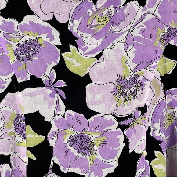 Black Skirt Purple Floral Print Size 10 Rayon A-Line Flared Hem Medium Lined EUC - Picture 2 of 5